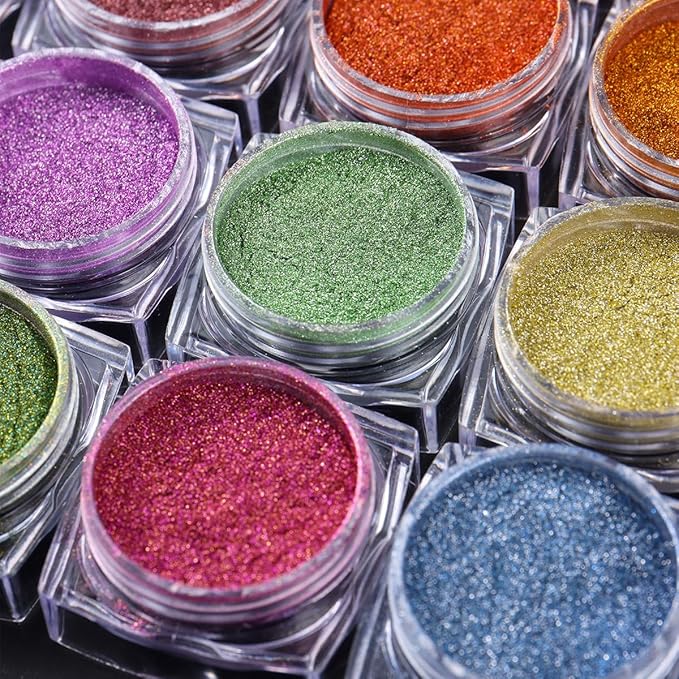 40 Colors Metallic Mirror Chrome Nail Powder Set, Professional Metallic Mirror Pigment with Holographic Shine, Includes Rose Gold Silver Champagne Shades for DIY Nail Art & Salon Manicure