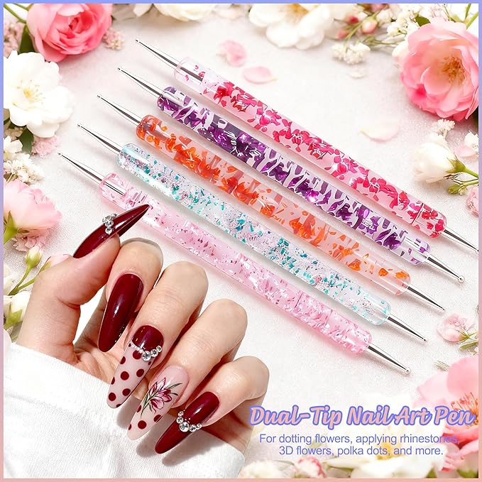 Artdone Nail Art Pens And Brushes Set With Liner Paint Dotting Tools, 11PCS Black Color Nail Tools For Long Lines, Thin Details, Fine Drawing For UV Gel Polish Design Sizes 5/8/12/20/25mm