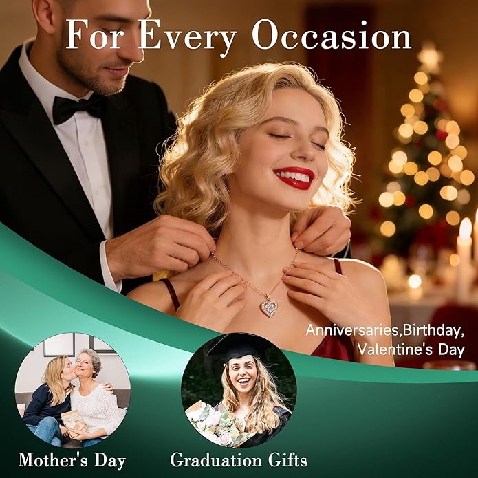 Heart Pendant Necklace for Women: Luxury Gift for Wife Girlfriend Mom/Her - 3ct D Color Moissanite - Gold Jewelry with Gift Box- Hypoallergenic & Adjustable Chain - Daily & Special Occasion Wear