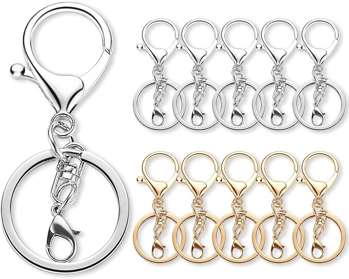 Gkeygo 10 Pack a Set Metal Lobster Claw Clasps and Key Rings, Key Chain Accessories, Keychain Making kit for Keys, Art Crafts, Jewelry Making, Silver - Light Gold