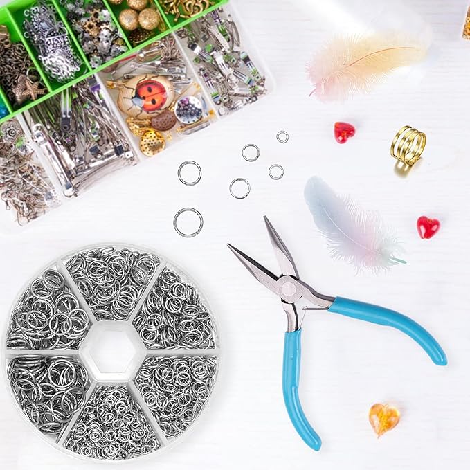 ZYNERY 1500pcs 304 Stainless Steel Open Jump Rings with Jewelry Rings and Tweezers and Jewelry Pliers for Jewelry Making Supplies, Fix, Wire Wrapping, Crafts