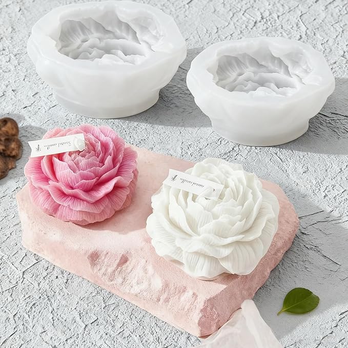 2 Pack Peony Candle Molds Set–Reusable 3D Flower Silicone Molds for Candle Making, Resin Art, Soap & Chocolate Crafts, DIY Floral Decor Supplies