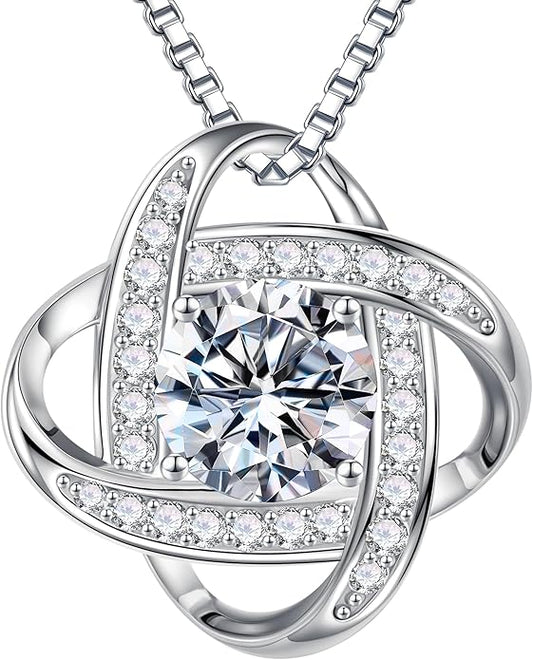 MOOSEA Valentines Day Gifts for Her, 1-3 ct Love Knot Moissanite Necklace Lab Created Moissanite 925 Sterling Silver Necklace Anniversary Jewelry Gifts Birthday Gifts for Her Wife Girlfriend Mom