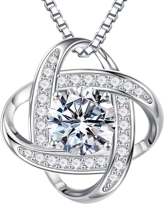 MOOSEA Valentines Day Gifts for Her, 1-3 ct Love Knot Moissanite Necklace Lab Created Moissanite 925 Sterling Silver Necklace Anniversary Jewelry Gifts Birthday Gifts for Her Wife Girlfriend Mom