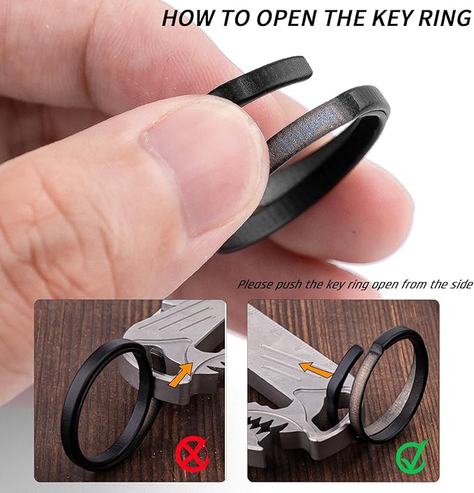 TISUR Titanium Key Ring,Elegant Quick Release Side Pushing Split Rings Kit for Keychains,Heavy Duty Keyring for Dog Tag