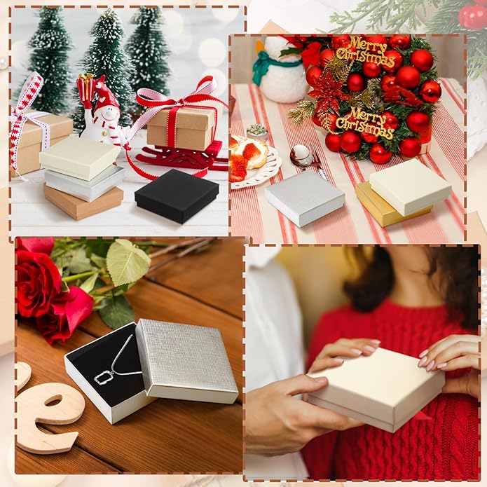 Tenceur 100 Pcs Valentines Jewelry Gift Boxes Bulk Kraft Jewelry Cardboard Box for Necklace Earring Bracelet Storage Package