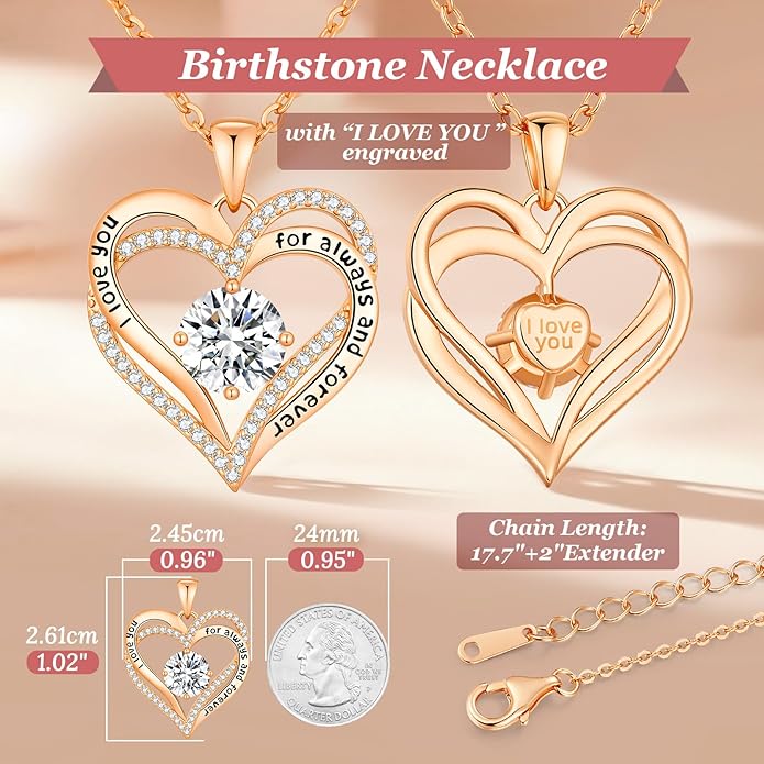 CDE Valentine's Day Gift Forever Love Heart Necklaces for Women, Wedding Anniversary, Birthday Mothers Christmas Day Gifts for Mom, Mother, Wife, S925 Silver Jewelry with Birthstone Pendant