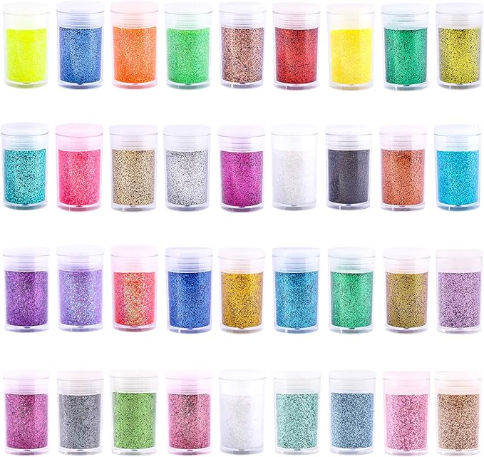 Extra Fine Glitter, Set of 36 Colors Nail Arts Cosmetic, Resin Crafts Loose Glitter Powder Shaker for Face Body Hair Eye Lip Gloss Makeup, Slime and Tumbler Making