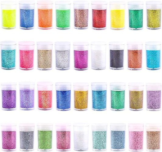 Extra Fine Glitter, Set of 36 Colors Nail Arts Cosmetic, Resin Crafts Loose Glitter Powder Shaker for Face Body Hair Eye Lip Gloss Makeup, Slime and Tumbler Making