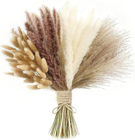 xin's convey 110pcs Dried Pampas Grass, (Vase Not Included),Dried Flower Bouquet, Reed Grass Bouquet for Boho Floral Home, Wedding Party Centerpiece, Rustic Farmhouse Decoration.(Brown)