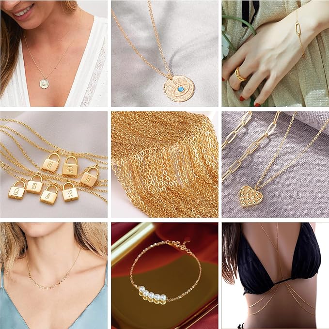 33 Feet 18K Gold PVD Plated Stainless Steel Cable Chain Bulk, 1.5mm 304 Stainless Steel Flat Cable Link Chains Roll Spool for Jewelry Making Necklace DIY Craft