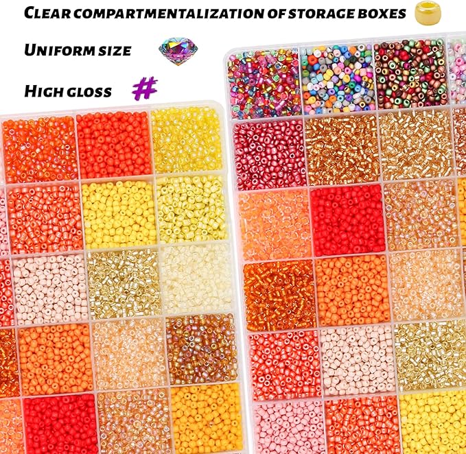 JOJOPLAY 11200pcs Glass Seed Beads for DIY Crafting Bracelet Necklace Embroidery Jewelry Making Supplies (3mm, 400pcs/Color, 28 Colors, Yellow Scheme)