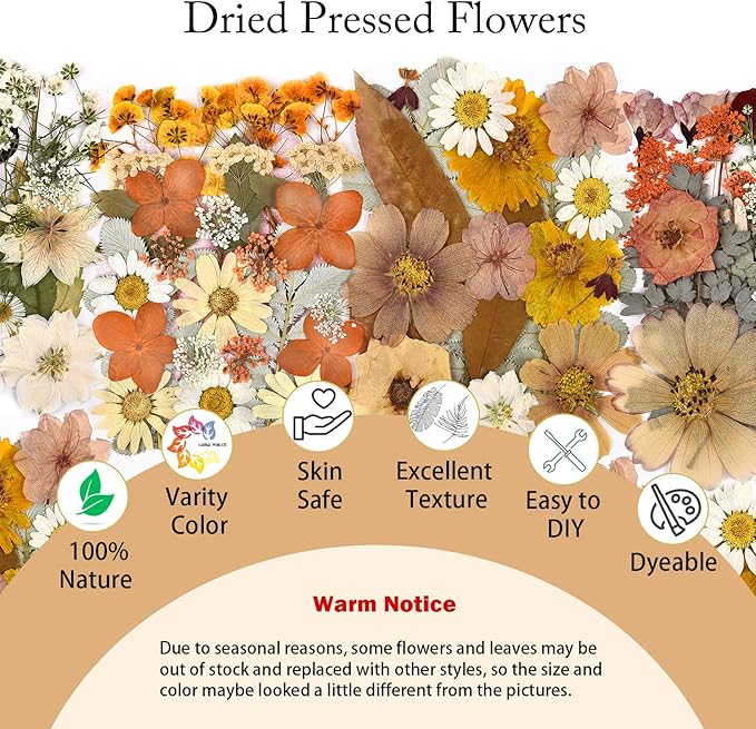 DALARAN 95Pcs Fall Dried Pressed Flowers for Resin Molds Real Pressed Flowers Dry Leaves Kit for Art Crafts Resin Jewelry Making Scrapbook Supplies Card Making Soap Candle DIY