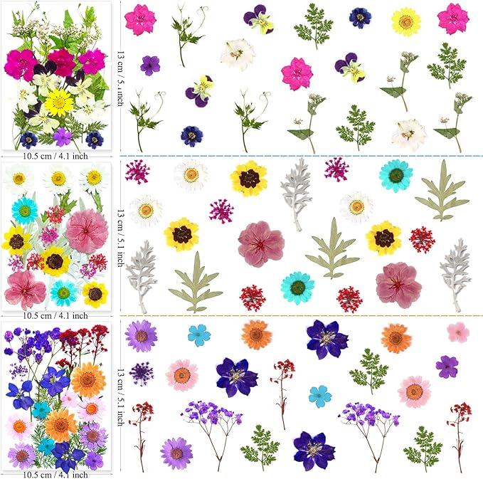 MIKIYA 192Pcs Dried Pressed Flowers for Resin, Assorted Real Natural Bulk Dry Floral Leaves for DIY Art Crafts, Epoxy Molds, Jewelry, Soap, Candle Making, Nails Decors