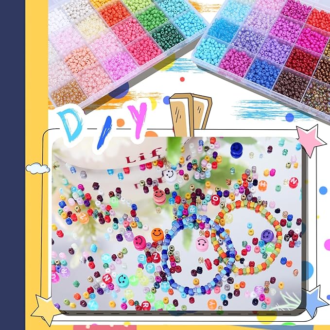 Efivs Arts 6720pcs 48 Colors 4mm Glass Seed Beads Kit with Tools and Accessories for DIY Jewelry Crafts