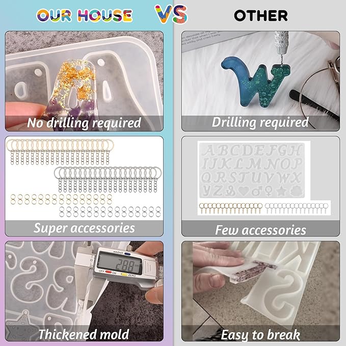 Actvty Alphabet Keychain Molds with Hole, Reversed Alphabet Silicone Molds for Epoxy, Letter Resin Molds for Keychain Jewelry Pendant Making