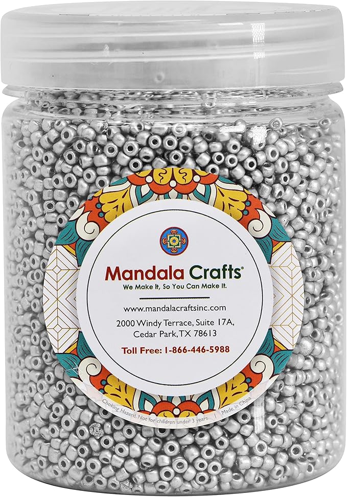 Mandala Crafts 8/0 Glass Seed Beads for Professional Beadwork, 6000 Metallic Silver Glass Beads