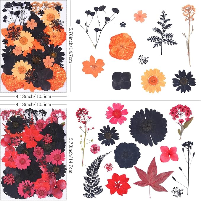 154Pcs Black Dried Pressed Flowers for Crafts,Xinxinran Dry Flowers Kit for Resin Molds,Epoxy Resin Accessories,Bookmark,Nails, Jewelry Molds,Candle Making Supplies,Soap,Frame