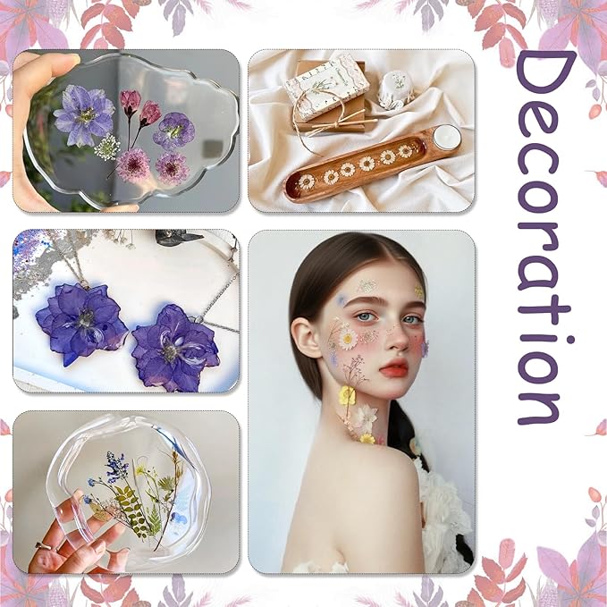 Eshow 113Pcs Dried Pressed Flowers for Crafts, Natural Dry Flowers for Resin with Tweezer for Scrapbooking DIY Art Crafts, Epoxy Jewelry Molds, Candle, Soap Making