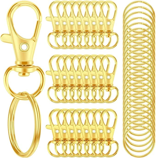 50PCS Metal Lobster Claw Clasp with Key Ring, 25PCS Keychains Clips Hooks and 25PCS Key Chain Rings, Key Chains Rings Accessories Making kit for Crafts, Gold