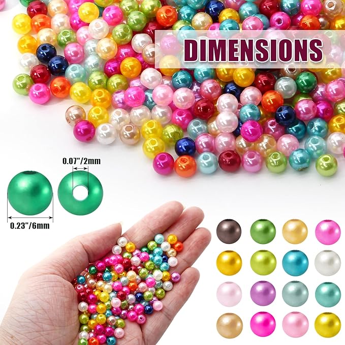 2000 PCS Pearl Beads for Jewelry Making, 6mm Colorful Plastic Beads for DIY Crafting Bracelets, Necklaces, Earrings