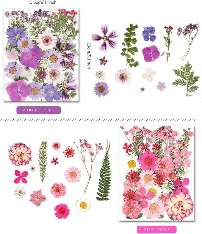 nisetten 110+PCS Pressed Flowers for Resin molds Real Dried Flower Leaves for Resin Jewelry Making Dry Flowers for Scrapbooking Crafts DIY Soap Candles Making Nails Décor (Colorful-A)