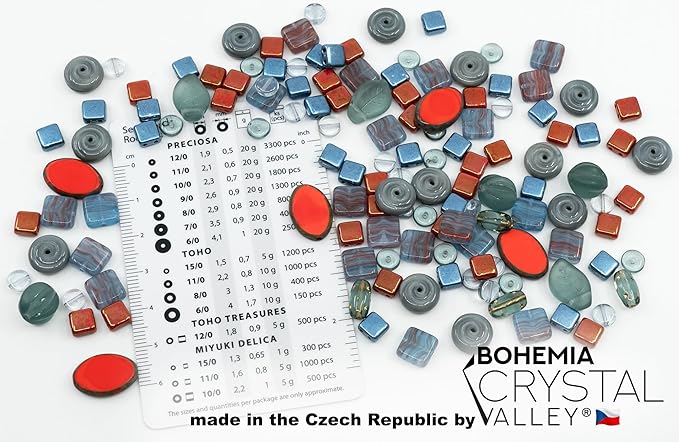 1.4oz (40g) Limited Mix of Czech Glass Beads Table Cut, Matte and Glossy, Faceted Fire Polish, Hand Made Set Kit, Gray Coral Lava