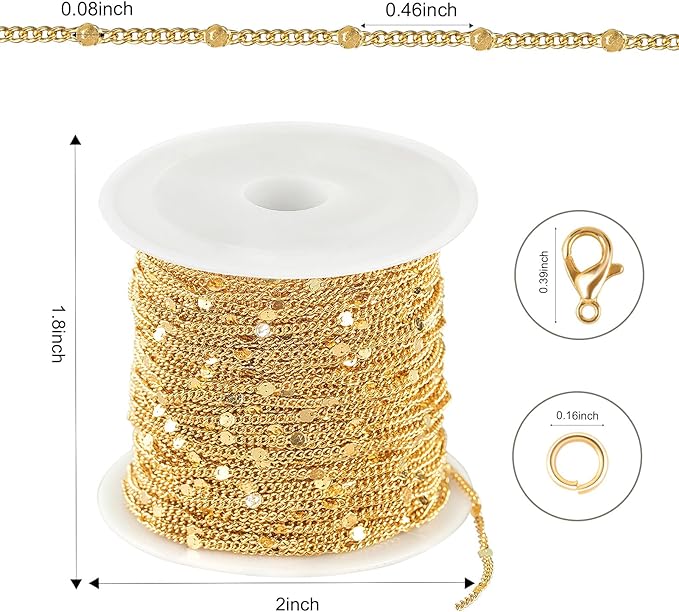 Kyutong 32.8 Feet/10M Gold Chains for Jewelry Making Twist Curb Necklace Chains Bulk Stainless Steel Jewelry Supplies for DIY Bracelet Ankle Earring
