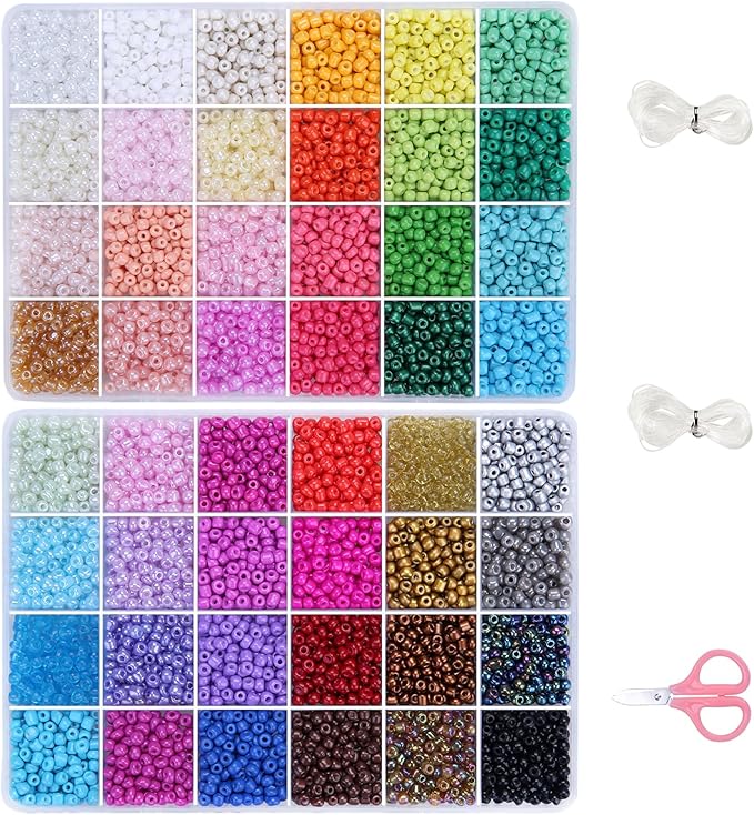 Efivs Arts 6720pcs 48 Colors 4mm Glass Seed Beads Kit with Tools and Accessories for DIY Jewelry Crafts