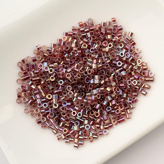 John Bead 25g Cylin Beads Red Gold Luster 11/0 Glass Cylindrical Seed Beads for Jewelry Bracelets Necklaces Earrings Making Embroidery Home Decor