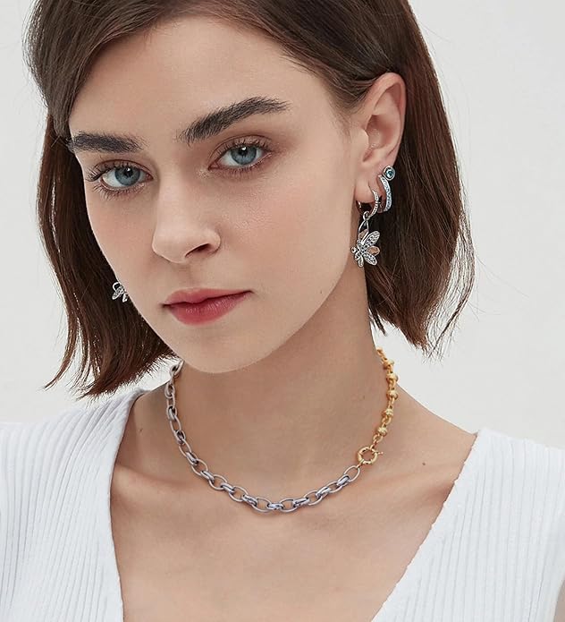 Aobei Pearl 18K Gold Plated Paperclip Chain Choker Satellite Chain Freshwater Cultured Biwa Pearl Pendant Necklace Dainty Jewelry for Women