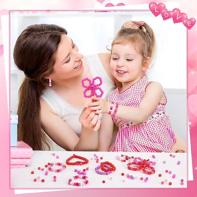 UPINS Valentine's Day Pony Beads, 1200Pcs Glitter Pink Red Purple Round Plastic Pony Beads for Jewelry Making DIY Crafts Valentines Party Decoration Necklace Bracelets Romantic Accessories (10 Colors)