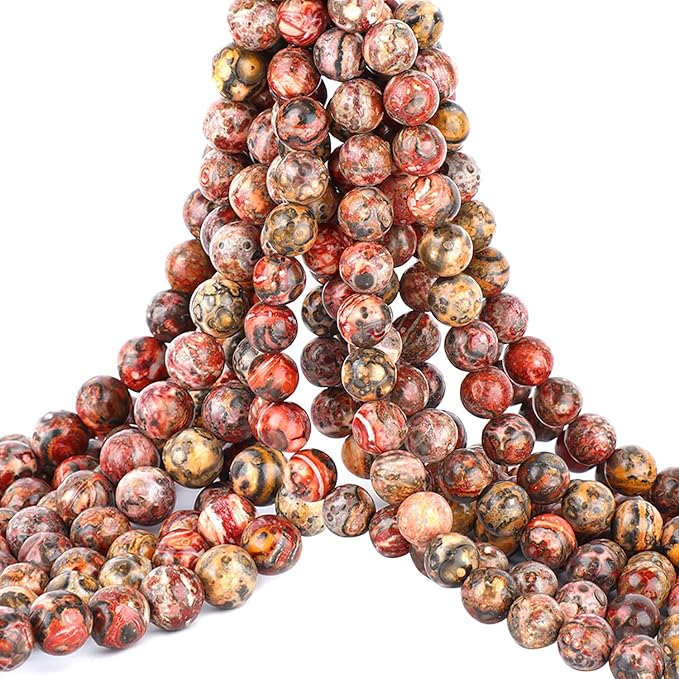 Natural Stone Red Leopard Fur Jasper Round Beads Genuine Stone Beading Loose Gemstone Hole Size 1mm DIY Charm Smooth for Bracelets Necklaces Earrings 6mm 200pcs (Red Leopard Fur Jasper 6mm)