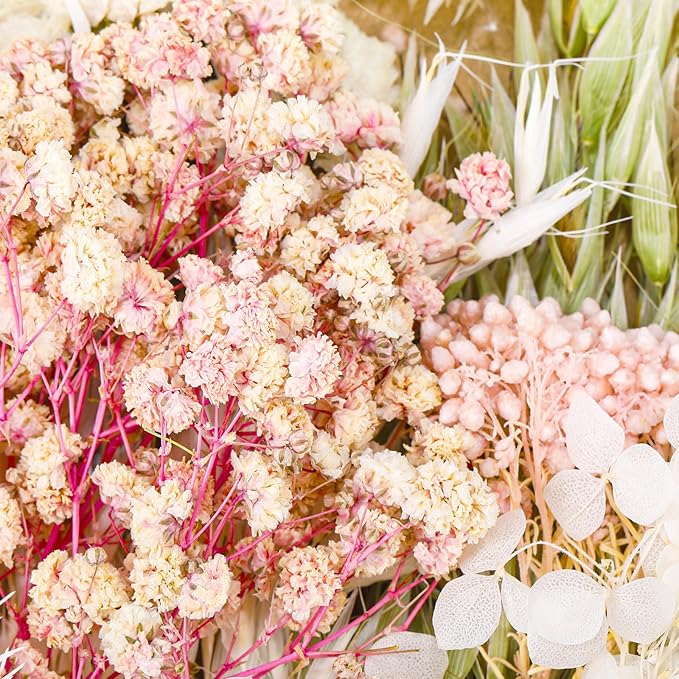 Real Dried Flowers, Natural Dry Flowers Mixed Natural Pressed Flowers Flores Secas Dried Florals for Crafts,Resin,Candle Making,Natural Flowers, Colors Vary Slightly(Pink and White)
