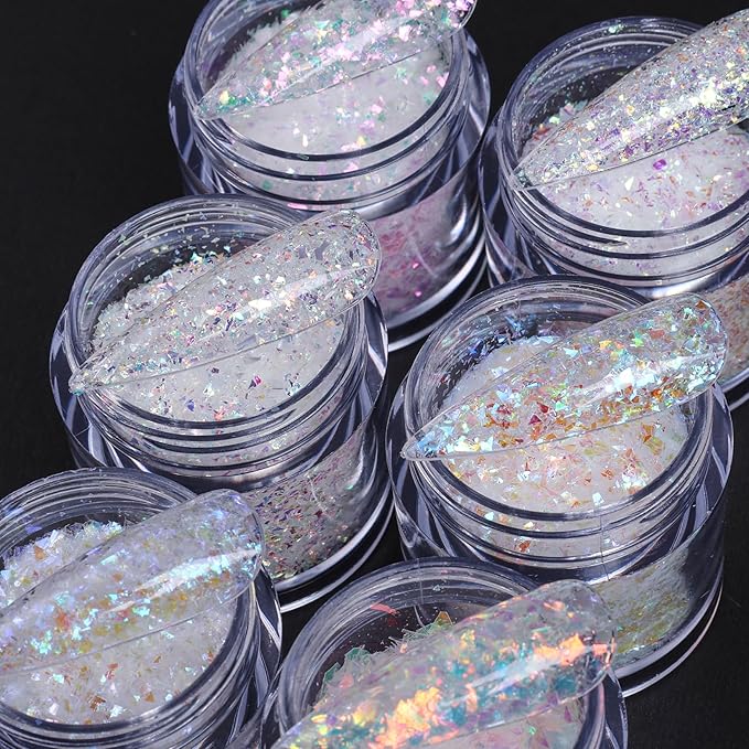 6 Boxes Irregular Chameleon Flakes Nail Glitter Chunky Glitter Aurora Opal Holographic Nail Sequins Mermaid Confetti Color Nail Foil Flakes Manicure Decoration Manicure DIY Designs for Nails Art