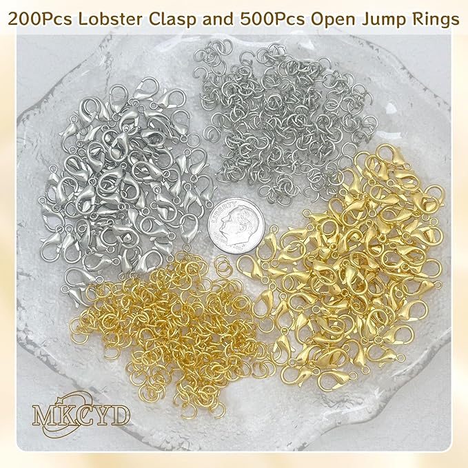 MKCYD 700Pcs Lobster Claw Clasps and Open Jump Rings Set, 14K Gold and Silver Necklace Clasps and Closures Lobster Parrot Trigger Clasp for Jewelry Making