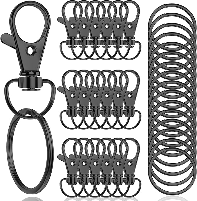 100PCS Premium Swivel Snap Hooks with Key Rings,Metal Lanyard Keychain Hooks Lobster Clasps for Key Jewelry DIY Crafts Black 1.25inches/32mm(50 Pcs Lanyard Snap Hooks+50 Pcs Key Rings)