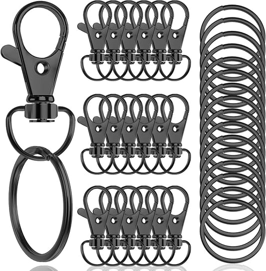 100PCS Premium Swivel Snap Hooks with Key Rings,Metal Lanyard Keychain Hooks Lobster Clasps for Key Jewelry DIY Crafts Black 1.25inches/32mm(50 Pcs Lanyard Snap Hooks+50 Pcs Key Rings)
