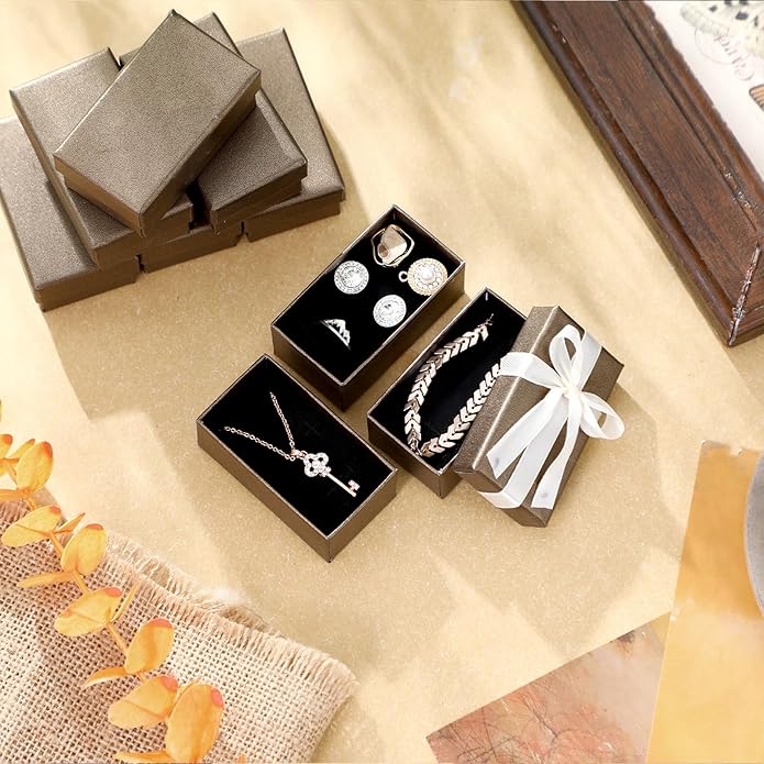 Tenceur 100 Pcs Valentines Jewelry Gift Boxes Bulk Kraft Jewelry Cardboard Box for Necklace Earring Bracelet Storage Package