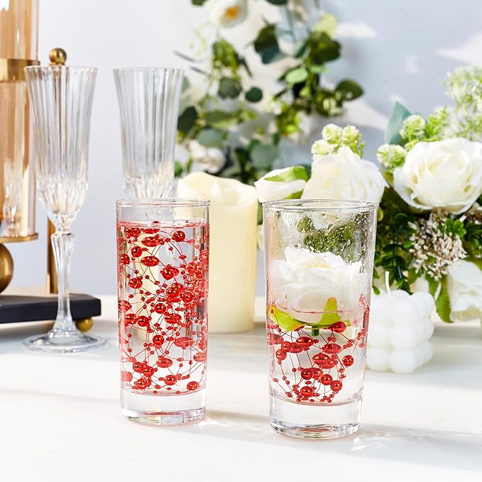 LAIDANLA 30 Pcs Red Artificial Floating Pearls for Vases Faux Pearl Beads String for Garland Vase Filler Floating Candle Wedding Holiday Valentine's Day Party Table Centerpiece Vases Decor