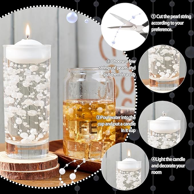 LAIDANLA 30 Pcs White Artificial Floating Pearls for Vases Faux Pearl Beads String for Garland Vase Filler Floating Candle Wedding Holiday Anniversary Birthday Party Table Centerpiece Vases Decor