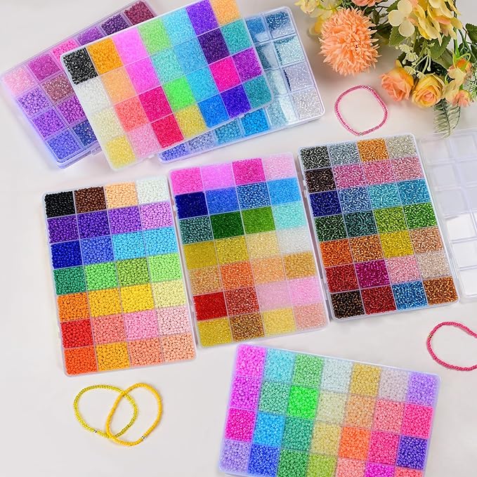 Vtssvow 3mm Glass Seed Beads for Bracelets Making, 28 Colors 11000pcs Friendship Bracelet Making Kit, Small Glass Beads for Jewelry Making (Mix 28 Color, Silver Lined)