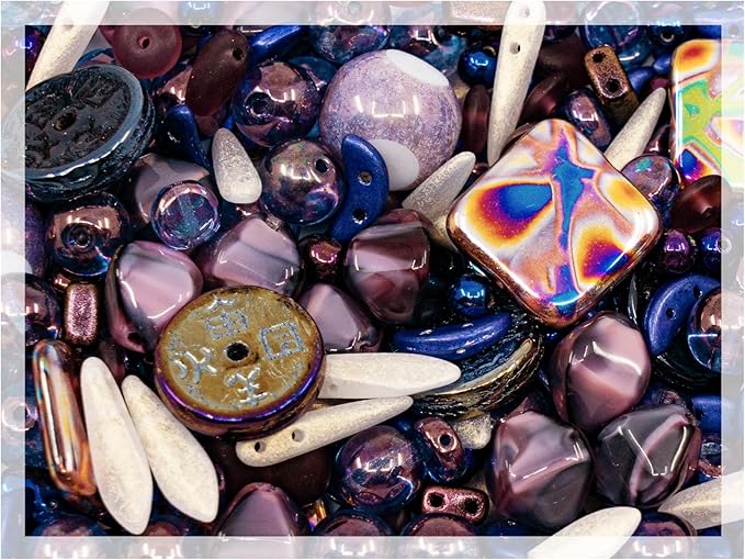 1.4oz (40g) Limited Mix of Czech Glass Beads Table Cut, Matte and Glossy, Faceted Fire Polish, Hand Made Set Kit, Beige Violet Purple