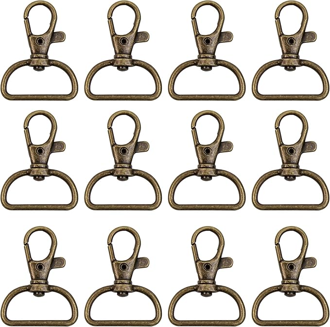 AUEAR, 20 Pack 1 Inch Trigger Snap Hooks Push Gate Swivel Lobster Claw Clasps Clips for Strap Antique Brass (Brown)