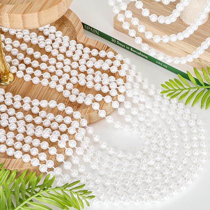 100PCS Bead Necklace, White Mardi Gras Beads Necklaces Bulk, 33" Metallic Round Beads Accessories, Bead Necklace Holiday Events Parade Throws Bridal Shower Party Decor Supplies Favors