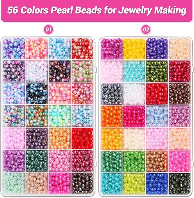 4500Pcs 6mm Pearl Beads for Bracelets Making 56 Colors, Small Round Pearl Bracelet Beads for Crafts, Jewelry, Necklace Earrings Bracelets