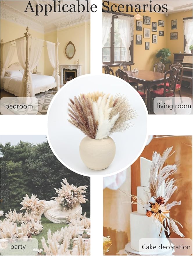 xin's convey 110pcs Dried Pampas Grass, (Vase Not Included),Dried Flower Bouquet, Reed Grass Bouquet for Boho Floral Home, Wedding Party Centerpiece, Rustic Farmhouse Decoration.(Brown)