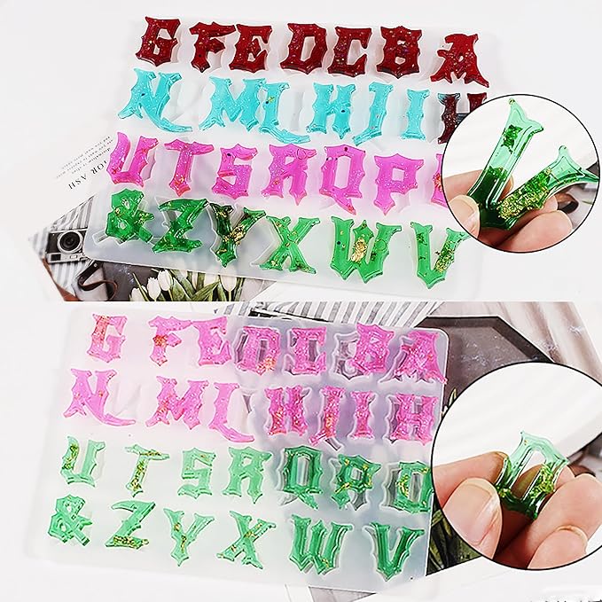 Gothic Letter Alphabet Jewelry Casting Molds - Silicone Resin Casting Molds for Candle & Resin & Soap Craft Supplies