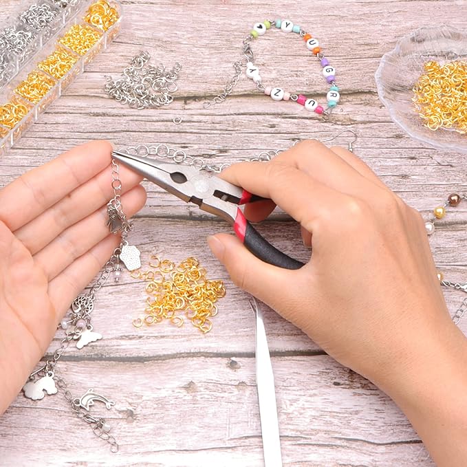 YUGDRUZY Jump Rings for Jewelry Making Kit, 1200 pcs Open Jump Rings Jewelry Repair Kit for Necklace Bracelet, Lobster Clasps and Closures Repair Supplies Kit with Pliers Tweezers (Gold/Silver)