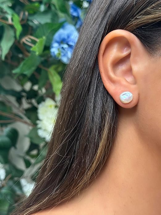 .925 Sterling Silver Freshwater White Keshi Cultured Pearl Earrings